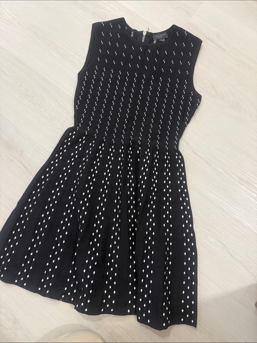 Ted Baker Black Sleeveless Knit Dress with White Dot Accents
